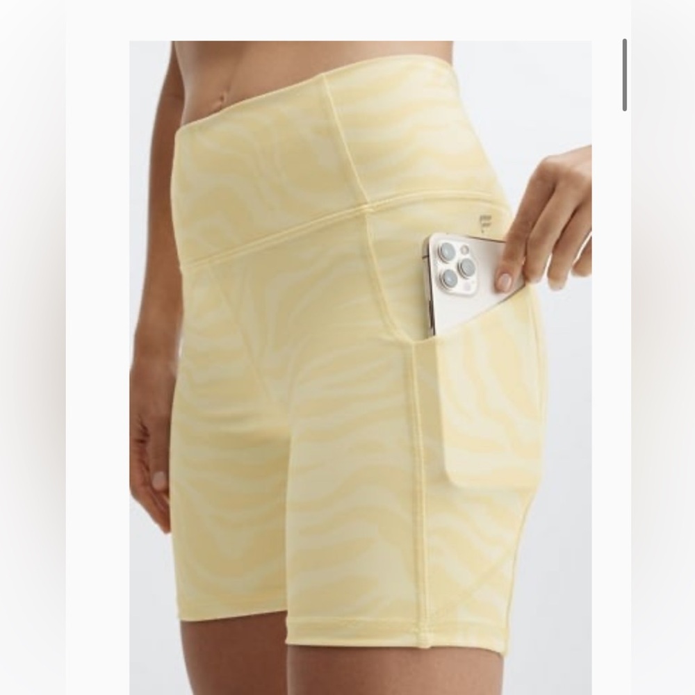 Fabletics Oasis PureLuxe High-Waisted 6” Shorts in Yellow Zebra